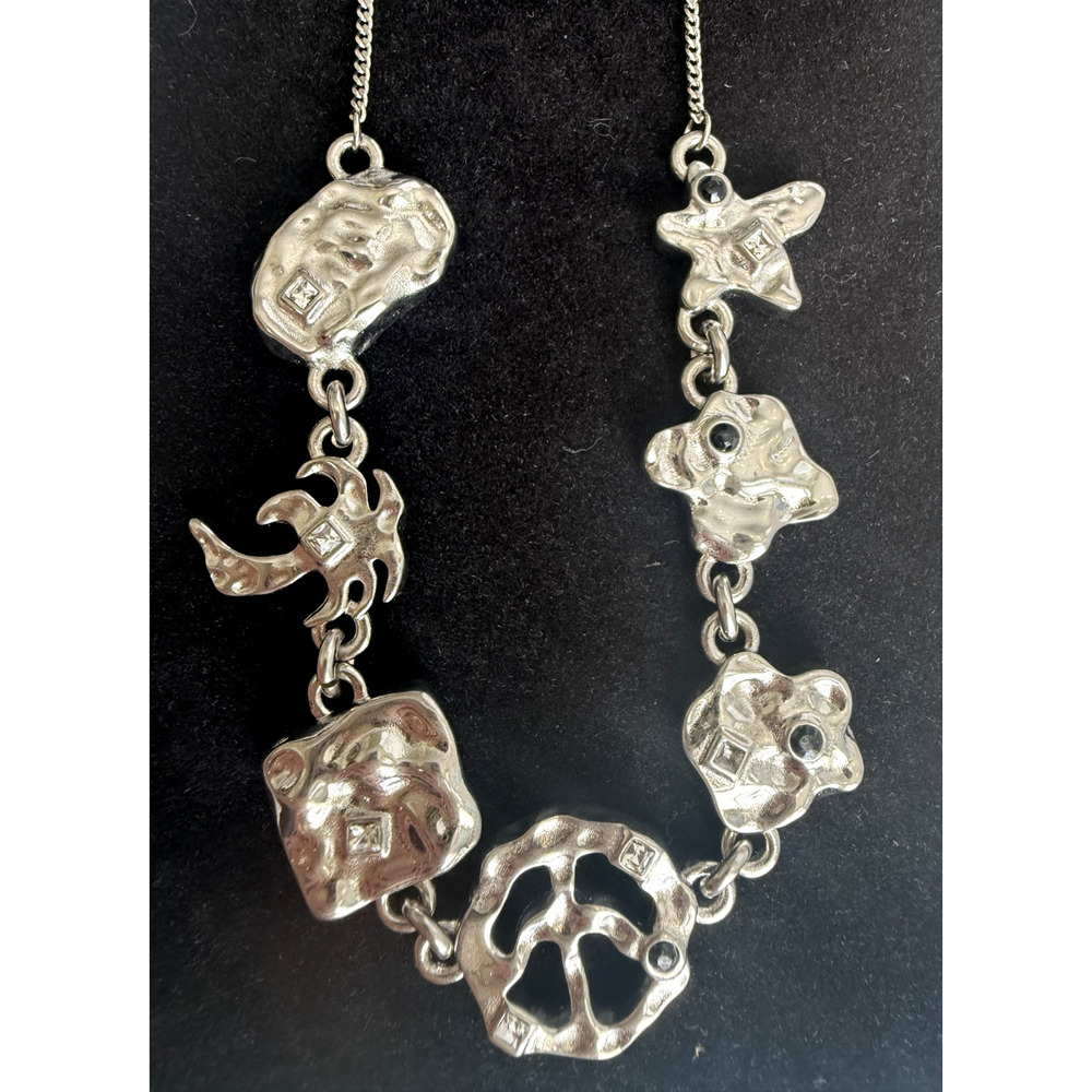 Palm Angels 18" Melted Icons Logo Pendant Necklace Silver Metal MSRP $500